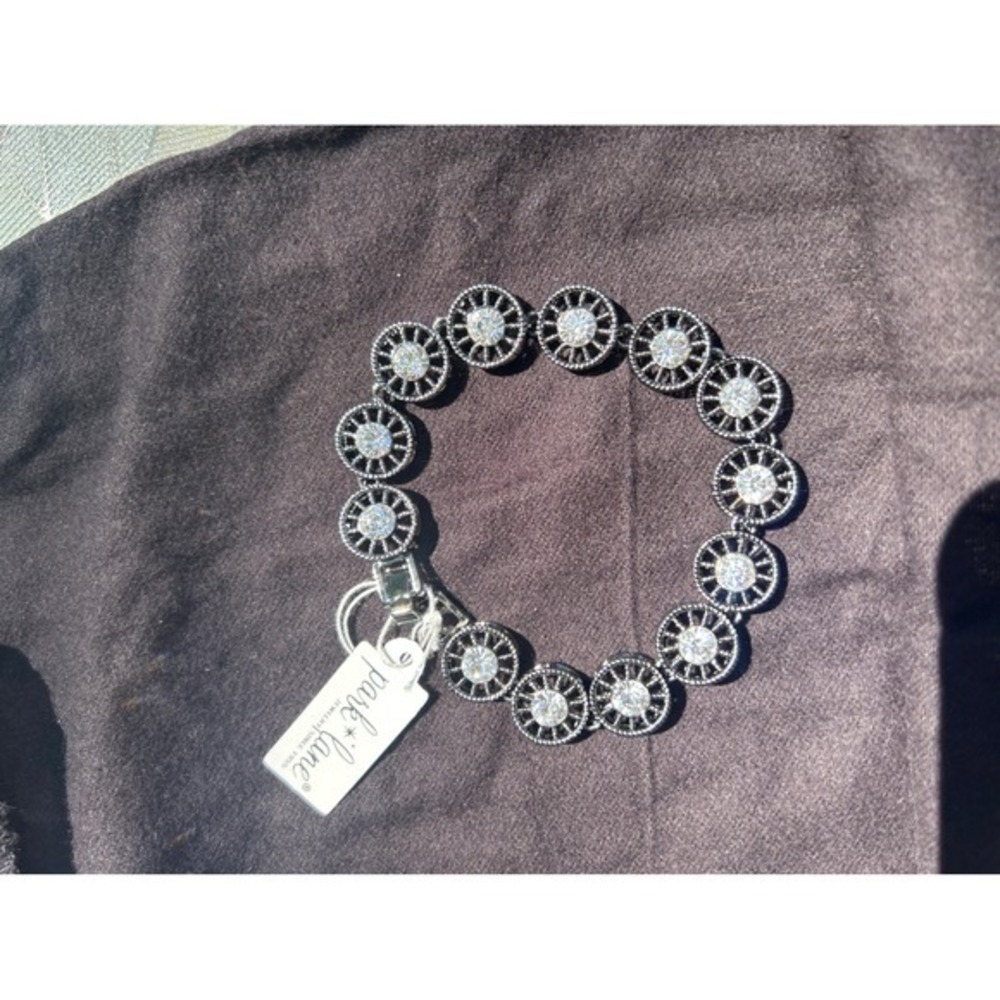 NWT Park Lane Bracelet OS Crystal Wheel Link Gunmetal Tone Vintage Style